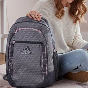 Adidas Youth Backpack Gray Pink School Laptop Travel Book Bag